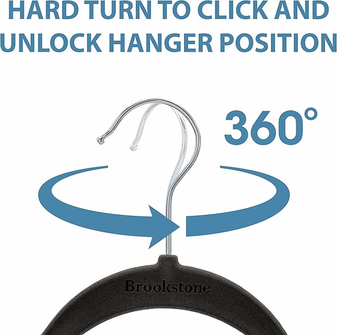 BROOKSTONE [25 Pack] Velvet Hangers, [Non-Slip] 360° Swivel Hook, Lightweight & Slim, Strong & Durable, Space Saving Design, Heavy Duty, Won’t Stain Fabric