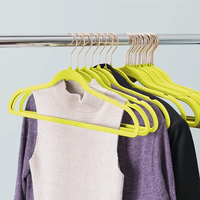 VECELO Premium Velvet Clothes Hangers Suit Heavy Duty (100 Pack)-Non Slip & Space-Saving with 12 Finger Clips & 2Tie Rack Excellent for Men and Women,Yellow