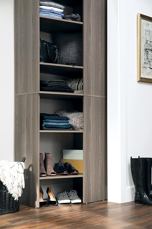 ClosetMaid SuiteSymphony Wood Corner Shelf Unit, 2 Shelves, Adjustable, Stacking, for Storage, Closet, Clothes, Shoes, Décor, Graphite Grey