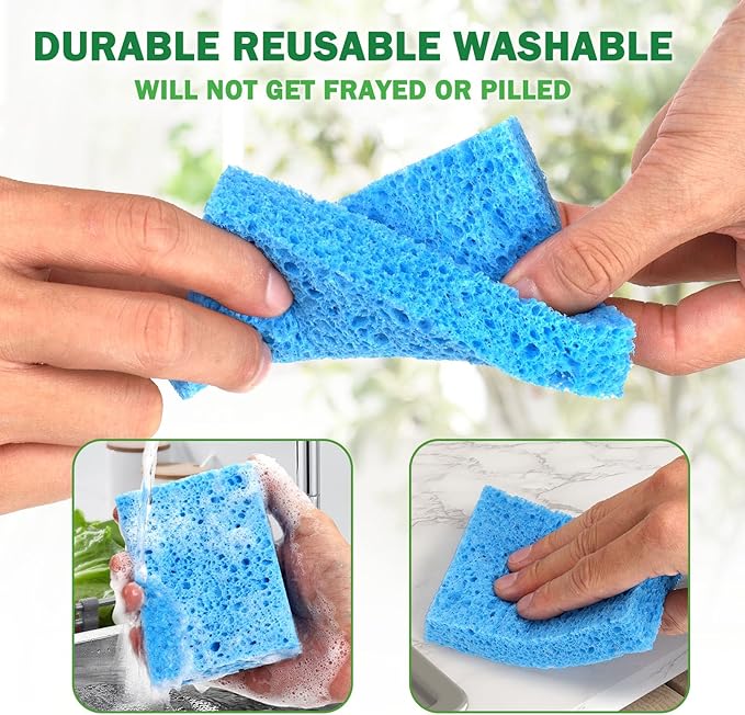 Compressed Natural Cellulose Sponges 24 Pack Regular Size Multicolor Soft Reusable Non-Scratch Long-Lasting Basics Dish Washing Sponges for Kitchen Cookware and Bathroom, DIY Cuts-Out for Fun