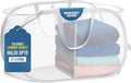 Foldable Laundry Basket - Popup and Collapsible, Durable Mesh Material, Folds for Storage, Easy Carry Handles - Great Hamper for College Dorm, Laundry Room or Travel (White, 2-Compartments)