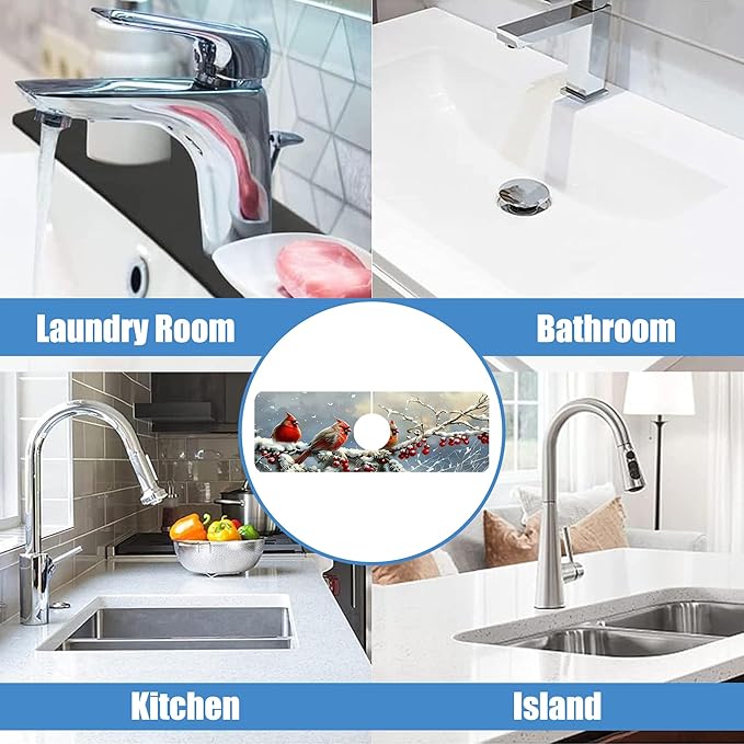 Chrismas Sink Splash Guard Faucet Mat Welcome Winter Absorbent Fast Drying Mat Sink Gadgets Splash Guard Behind Faucet Drip Catcher for Kitchen Bathroom 15.5"X5.5"