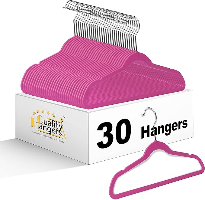 Quality Children's Plastic 30 Pack Non Velvet Non-Flocked Thin Compact Hangers Swivel Hook for Shirts Blouse Coats (Pink, 30)