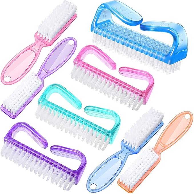 8 Pack Handle Grip Nail Brush, Nail Cleaning Brushes Set Pedicure Scrubbing Tool, Toes Fingernail Brush Scrub Cleaner Kit for Men and Women, Multicolor