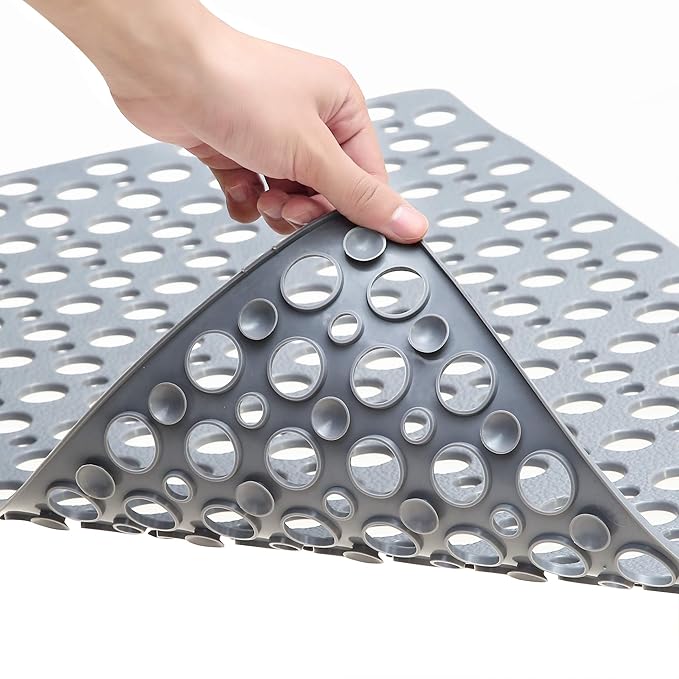 Mantto Nonslip Bath Tub Shower Mat with Suction Cups, Extra Soft TPE Bath Mat for Kids, Bathtub Bathroom Mats, Machine Washable, Smooth/Non-Textured Tubs Only, 30L x 17W Inch (Light Gray)