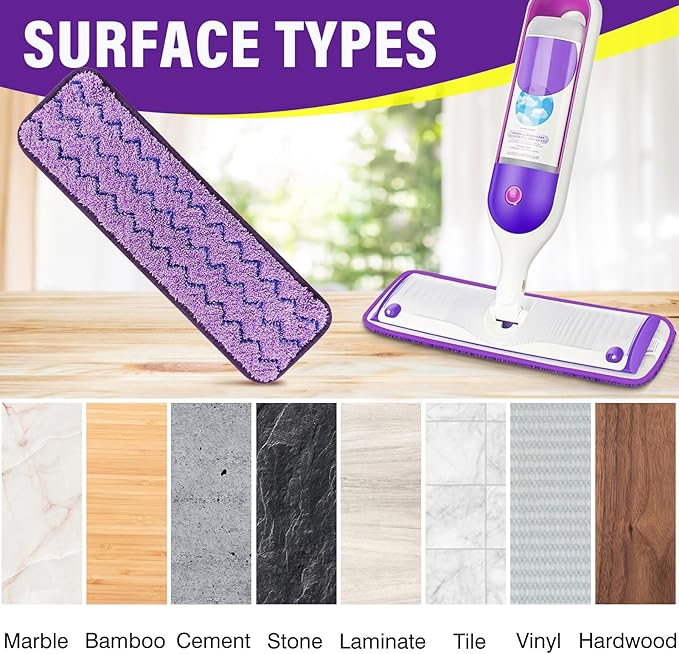 Panda Grip Purple Cloth 16.5 inch Mop Pads Refills 6 Pack Purple Cloth Microfiber Reusable Replacement Mop Pads Flat Replacements Heads for Wet Or Dry Floor Cleaning and Scrubbing,