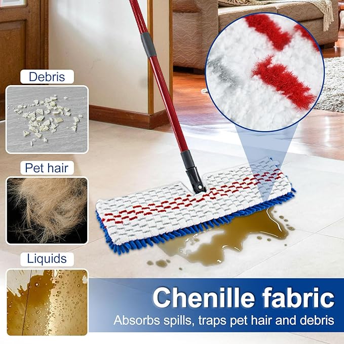 Mop Heads Replacements for Ocedar 3-Action Microfiber Flip Mop, 3 Pack Double Sided Mop Replace Head Mop Refills with Microfiber & Chenille for Dry Wet Use, Reusable, Machine Washable