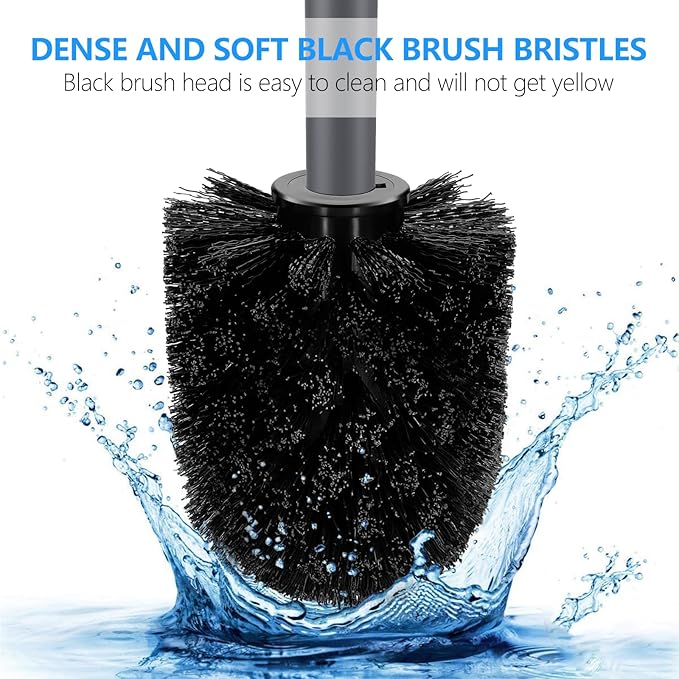 SetSail Toilet Brush, Compact Size Toilet Bowl Brush and Holder Toilet Brushes for Bathroom with Stainless Steel Handle Toilet Cleaner Brush with Durable Scrubbing Bristles, 3 Packs，Gery