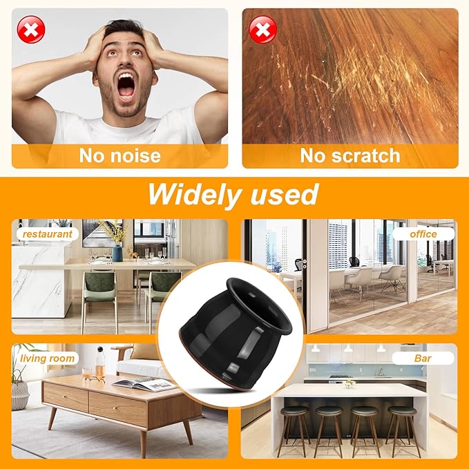 CHUNZEXI 16 Pack Chair Leg Floor Protectors for Hardwood Floors, Silicone Felt Covers Pads Caps, Protect Wood Furniture Feet Floors Noise Reduce and Scratch (Universal Large & Black)