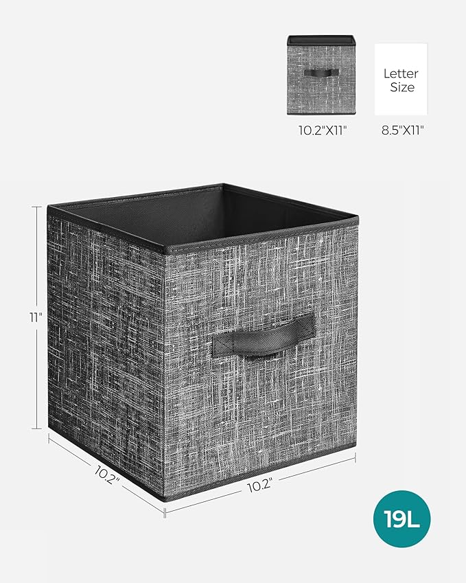SONGMICS Storage Cubes, 11-Inch Non-Woven Fabric Bins with Double Handles, Set of 6, Closet Organizers for Shelves, Foldable, for Clothes, Classic Black UROB026B01
