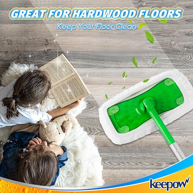 KEEPOW Reusable Dry Sweeping Cloths Compatible with Swiffer Sweeper, Wet Mopping Cloths Washable Microfiber Mop Pads Refills for Hard-Surface/Hardwood Floor Cleaning, 2-Pack (Mop is Not Included)