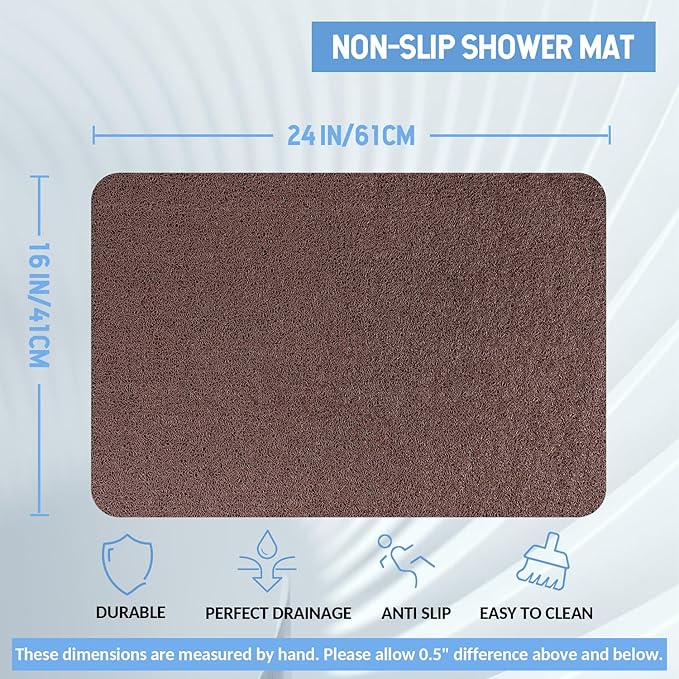 Hargiis Non-Slip Bathtub Mat, Anti Slip Shower Mat, Fast Drying Bathtub Mats, Foot Scrubber Mat, Anti Slip Mat for Tub, Floor, Bathroom, Kitchen, Home, Hotel (Brown 24"×16")