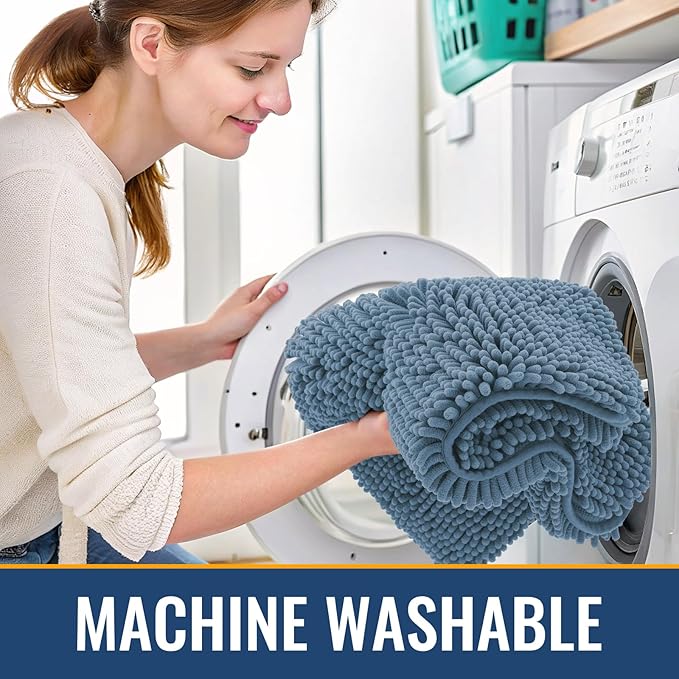 Arotive Bathroom Rugs 30x20, Extra Soft Absorbent Shaggy Chenille Bath Rugs, Machine Washable Rubber Backing Non-Slip Bath Mats for Bathroom Floor Tub and Shower, Home Decor Accessories, Grayish Blue