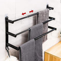 CAXIMSY Black Adjustable Towel Bar for Bathroom Wall Mount17-30.7inch Adhesive Shower Towel Rack Stainless Steel Bath Towel Holders for Toilet Kitchen Double Towel Hanger (Black 3 Bar)