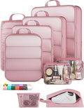 Veken 9/11 Set Compression Packing Cubes for Travel Essentials,Compressible Expandable Large Luggage Suitcase Organizer Bags for Clothing,Durable Space Saver Storage Bags with Toiletry Bags(Pink)