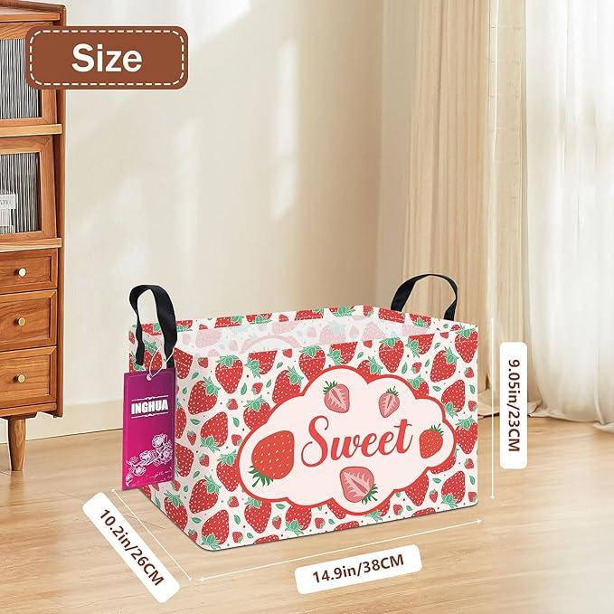 Rectangular Storage Basket Fabric Organizer Bin for Toys,Books,Clothes,Gifts,Pets-Perfect for Home,Office,Nursery,Dorm,Shelf(Rec-strawberry)