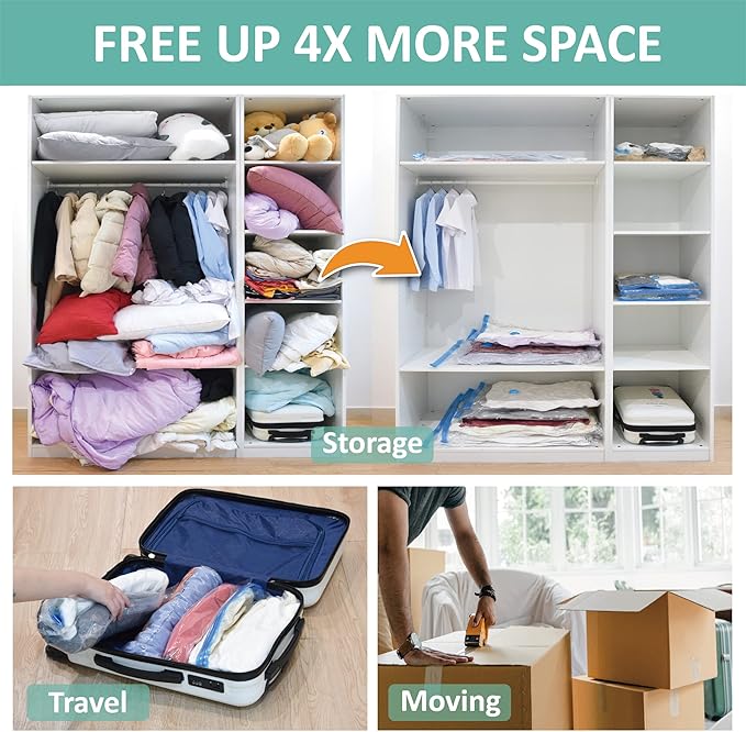 Cozy Essential 6 Pack Vacuum Storage Bags, Space Saver Bags (2 Jumbo/2 Large/2 Medium) Compression Storage Bags for Comforters and Blankets, Pillow, Bedding, Vacuum Sealer Bags for Clothes Storage
