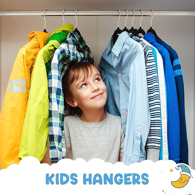 House Day Velvet Kids Hangers 60 Pack, Premium Children Hangers for Closet, Ultra Thin Cute Non Slip Kid Felt Clothes Hanger 14 Inch, Small Hanger for Toddler Clothes, Black