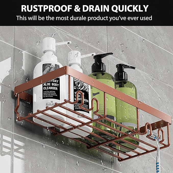 Moforoco Shower Caddy Shelf Organizer Rack, Self Adhesive Black Bathroom Shelves Basket, Home Farmhouse Wall Inside Organization and Storage Decor Rv Accessories, First Camper Apartment Essentials