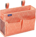 Surblue Bedside Caddy Hanging Bed Organizer Storage Bag Pocket for Bunk and Hospital Beds, College Dorm Rooms Baby Bed Rails,Camp Chiars，Wheelchair Side Bag，4 Pockets and 2 Hooks (Orange Plaid)