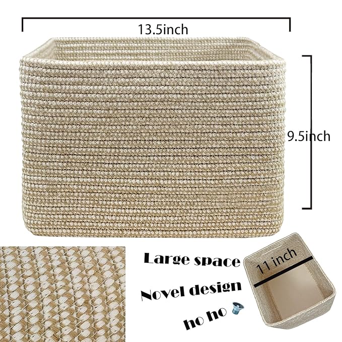 COMFY-HOMI 3Pack Small Woven Cotton Rope Basket for Organizing, Gift Baskets for Handles, Empty Gift Baskets, Medium Rope Basket|13.5" x 11" x 9.5" home decor for Living Room, Bathroom