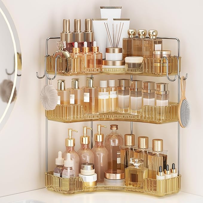 2 Tiers Bathroom Corner Organizer (Gold, 3-Tier)