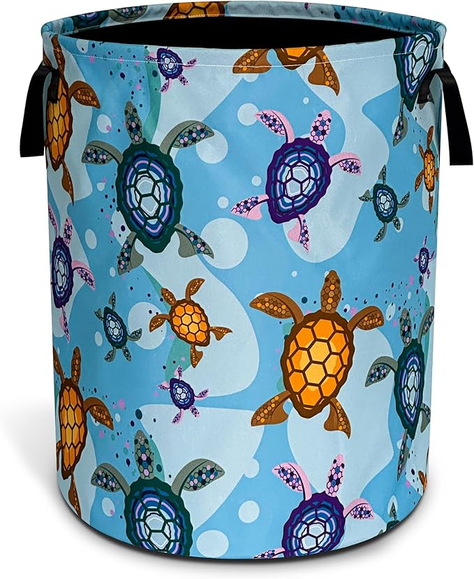 Sea Turtle Laundry Basket Oxford Cloth Funny Animal Laundry Hamper With Handle Foldable Portable Clothes Storage Basket 18.9 X 16.5 In Storage Bag For Laundry Room/Bathroom/Bedroom/Dormitories