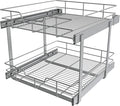 2 Tier Pull Out Cabinet Organizer 20" W X 22" D, Slide Out Drawers For Kitchen Cabinets, Pull Out Drawers For Cabinets Capacity Heavy Duty Caddy, Cabinet Pullout Shelves Chrome-Plated,Bathroom Pantry