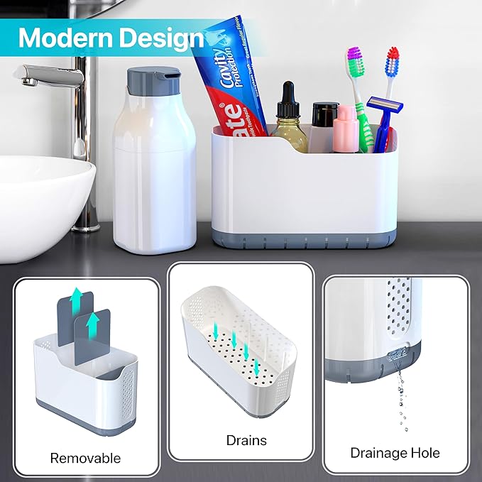 Bathroom Toothbrush Organizer with Soap Dispenser 2-in-1, Bathroom Countertop Toothpaste Organizers with Tooth Brush Holders Set, Bathroom Sink Organizer for Brushes