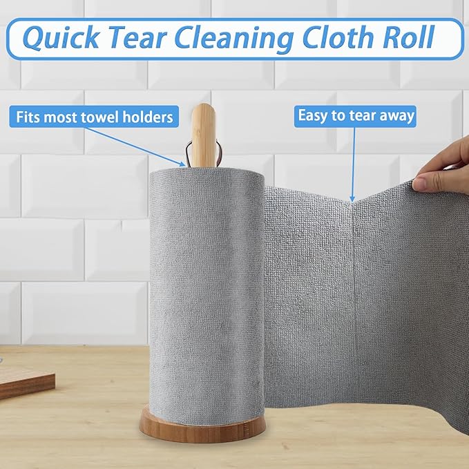75 Pack Microfiber Cleaning Cloth Roll,Reusable Tear Away Microfiber Towels,Washable Ultra Absorbent Rags Drying Dishcloths for Car,Home,Garage or Shop(Grey)
