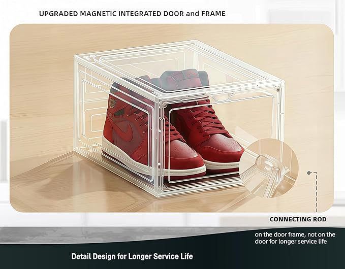 12 Pack Clear Shoe Storage Boxes Stackable, Plastic Shoe Boxes with Lids, Sneaker Storage, Transparent, Thick Hard, Drop Front Door, Within US Size 13