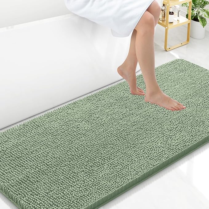 Arotive Bathroom Rugs 59x24, Extra Soft Absorbent Shaggy Chenille Bath Rugs, Machine Washable Rubber Backing Non-Slip Bath Mats for Bathroom Floor Tub and Shower, Home Decor Accessories, Sage Green