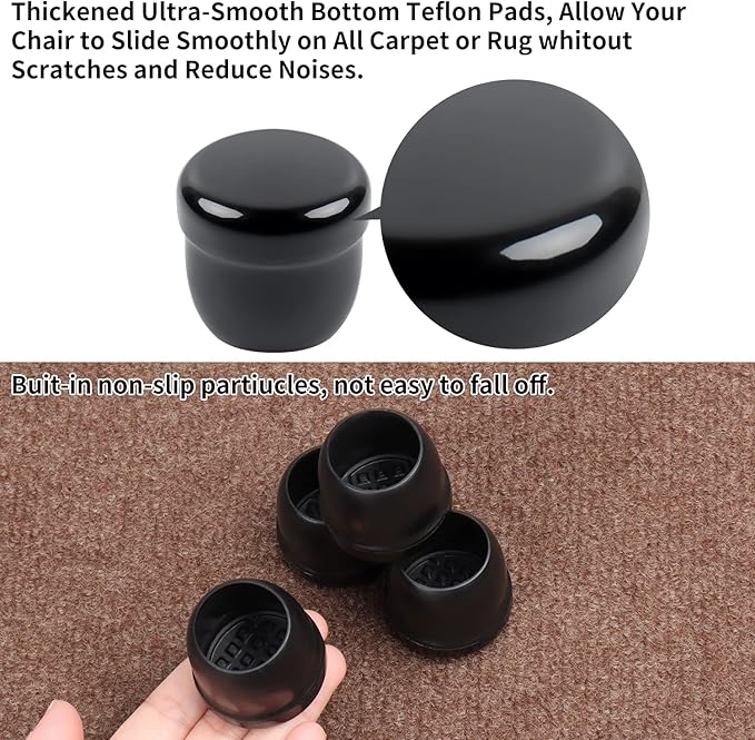 Ezprotekt Chair Leg Sliders for Carpet, 24 Pcs Round Chair Glides for Carpet, Carpet Furniture Pads Stool Leg Protectors Caps, Carpet Furniture Glides Quickly and Easily (M Fit: 7/8" to 1")