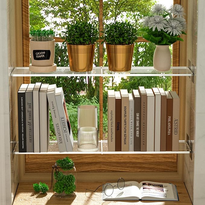 SANNO Tension Shelf Organizer for Closet, Adjustable 17-31" with Heavy-Duty Adhesive - DIY Expandable Shelf Dividers for Cabinet, Pantry, Wardrobe, Kitchen, 3 Pack