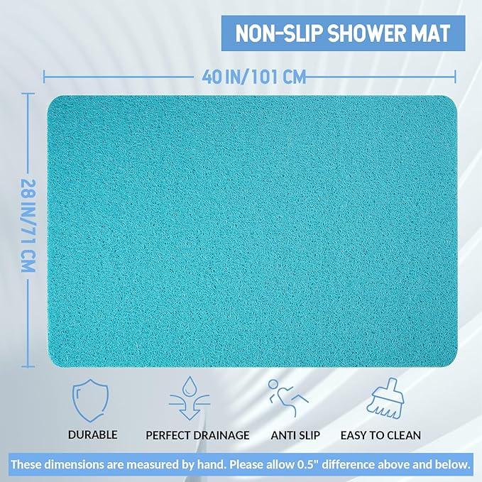 Hargiis Non-Slip Bathtub Mat, Anti Slip Shower Mat, Fast Drying Bathtub Mats, Foot Scrubber Mat, Anti Slip Mat for Tub, Floor, Bathroom, Kitchen, Home, Hotel (Turquoise Blue 40"×28")