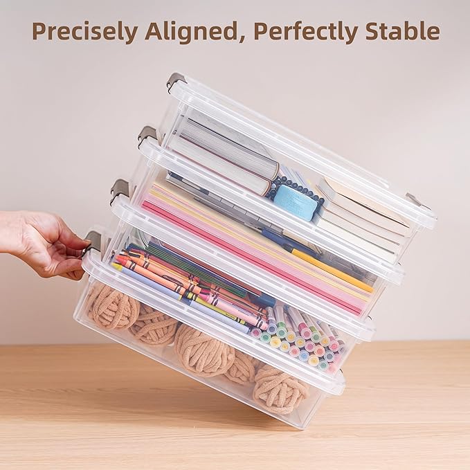 Citylife 3 PCS Plastic Storage Bins with Latching Lids Portable Project Case Clear File Box Stackable Storage Containers for Organizing A4 Paper, Photo, Document, Scrapbook