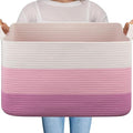 OIAHOMY Large Storage Basket, Cotton Rope Woven Blanket Basket, Toy Bin for Baby Room, Container for Blanket Storage in Living Room, 20''×16''×12'', Gradient Pink