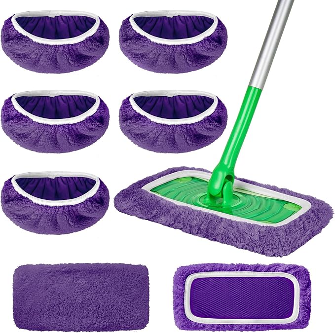 5 Pack Reusable Microfiber Mop Pads Compatible with Swiffer Sweeper Mop, Wet and Dry Flat mop Cover, Washable Mop Pads for Surface/Hardwood Floor Cleaning (Mop is Not Included)