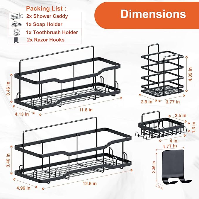 Shower Caddy Bathroom Shelves, The Athena Silken 4 Set, 40LB Capacity, Adhesive Tape No Drill - Rustproof -Gorgeous Powder Coated 304 Stainless Steel Shower Organizer for kitchen & Home Decor - Silver