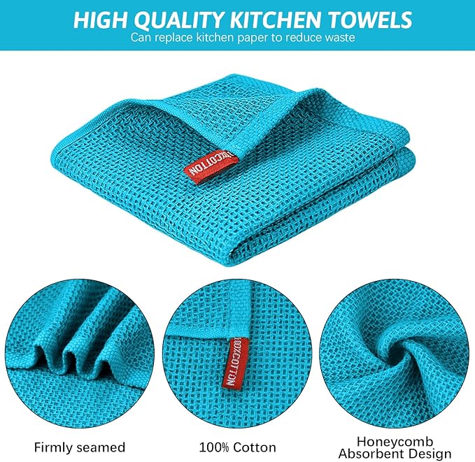 Nialnant 100% Cotton Dish Cloths for Washing Dishes,6 Pack Reusable Cleaning Cloths for Kitchen,Super Absorbent Dish Towels-12x12 Inch,Blue