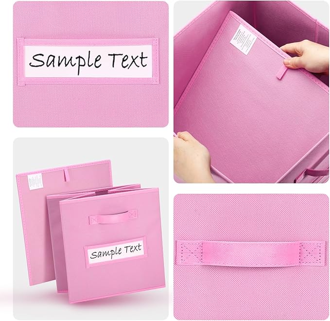artsdi 13x13 storage cube bins (Set of 10) Foldable Fabric storage cubes with 10 Labels Window Cards & a Pen,13 inch cube storage bins,Closet Organizers for Shelves,Cubby Organizer Boxes,Light Pink