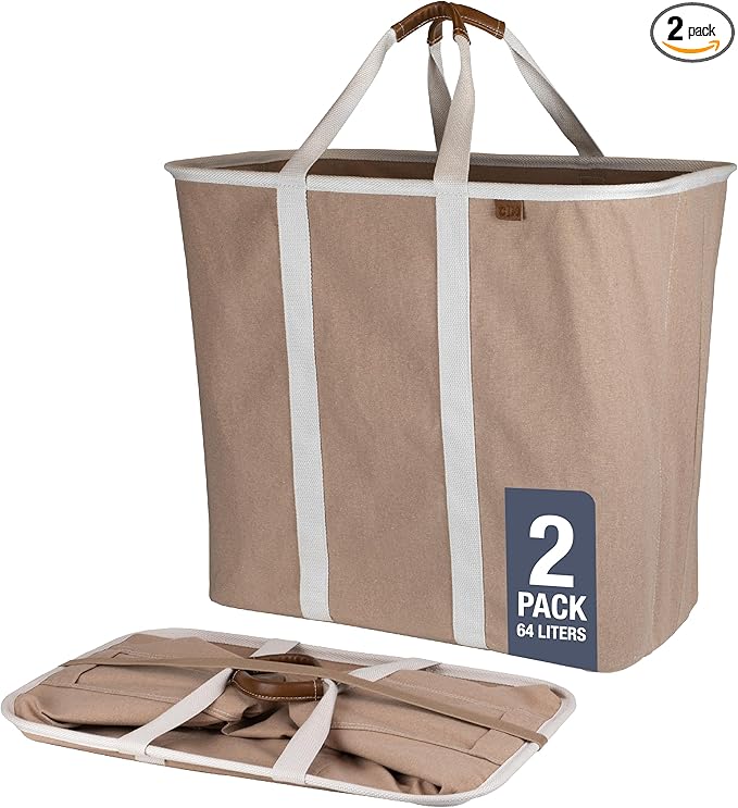CleverMade Collapsible Laundry Caddy - LUXE Mocha 2-Pack 64L - Foldable Storage Organization Container for Clothes Laundry Room Storage Solution