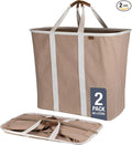 CleverMade Collapsible Laundry Caddy - LUXE Mocha 2-Pack 64L - Foldable Storage Organization Container for Clothes Laundry Room Storage Solution