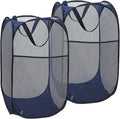 2 Pack Pop Up Laundry Hampers, Collapsible Mesh Laundry Basket, Foldable Clothes Hampers for Bathroom, College Dorm, Travel (Navy Blue)