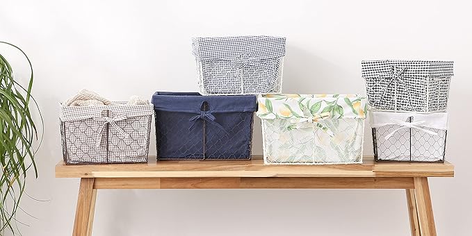 DII Farmhouse Chicken Wire Storage Baskets with Liner, Small, Vintage French Blue, 9x7x6", 2 Piece