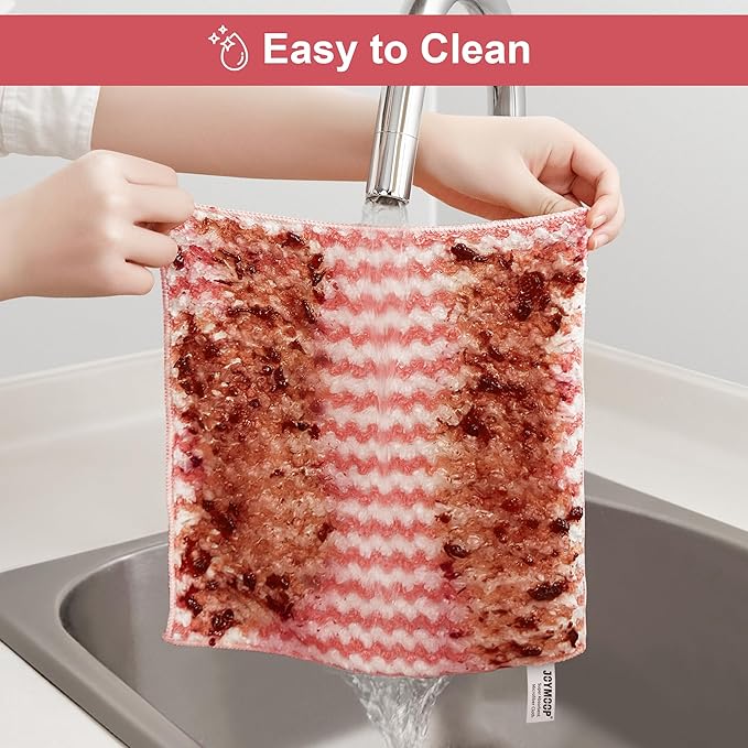 JOYMOOP Microfiber Cleaning Cloths – 18 Pack, 10" x 10", Pink – Reusable, Lint-Free, Super Absorbent Towels for Kitchen, Car, and Household Cleaning