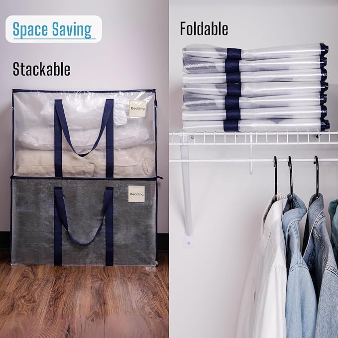 VENO 8 Pack Moving Bags and Large Christmas Storage Bins with lids. Alternative to Moving Boxes, Packing Supplies for College. Extra Large Heavy Duty Totes for Packaging (Clear, 8 Pack)