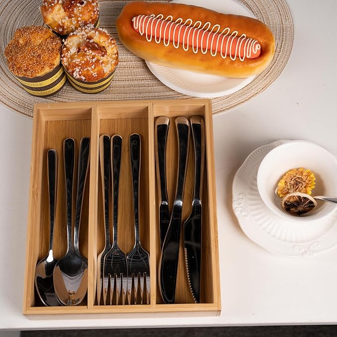Silverware Organizer Bamboo Kitchen Drawer Organizer Kitchen Utensil Organizers, Flatware Organizer Tray for Flatware, Utensils(Natural)