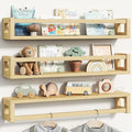 Upgraded Thick Floating Shelves - 24 Inch Multi-Use Wall-Mounted Bookshelves for Kids and Nursery, Ideal for Books, Toys, Spice Rack, Decor - Natural Wood