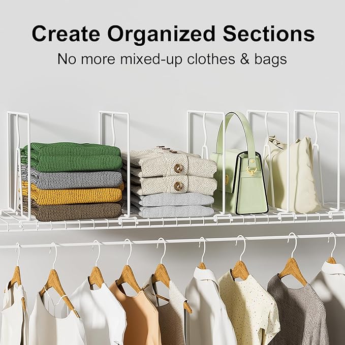 Wire Shelf Dividers for Closet: Tall 12 Pack 12-inch Deep Wire Rack Accessories - Adjustable Purse Organizer for Clothes Handbags - Metal Pantry Separators